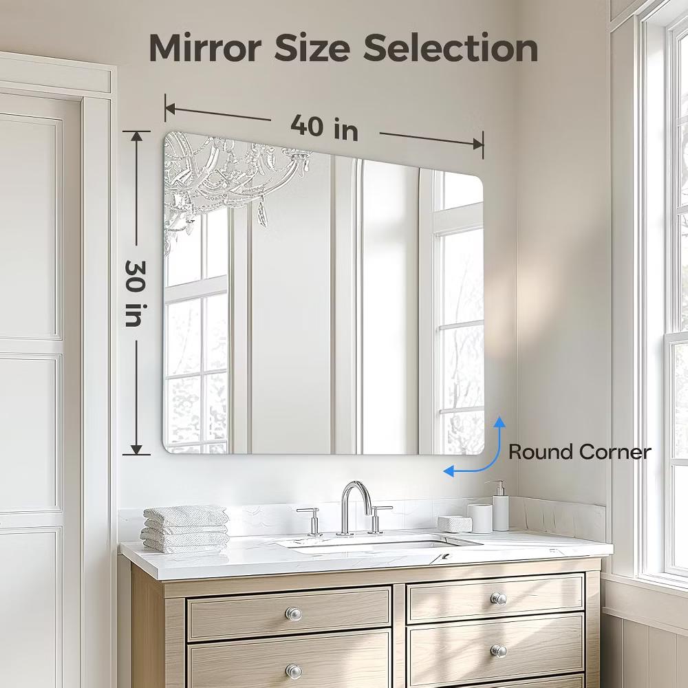 30x40in Frameless Bathroom Mirror, Rectangle Wall Vanity Mirror for Bathroom, Bedroom, Entryway, Dining Room - Image 8