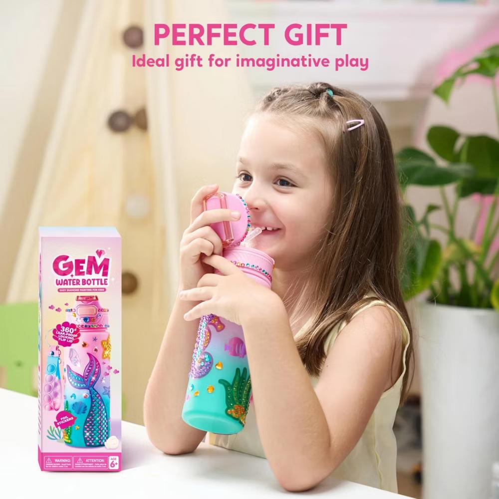 Water Bottle DIY Kit for Kids - Mermaid/Unicorn Theme, Gem Painting Arts & Crafts, Birthday Christmas Gift School Supplies for Girls Age 6 - Image 3