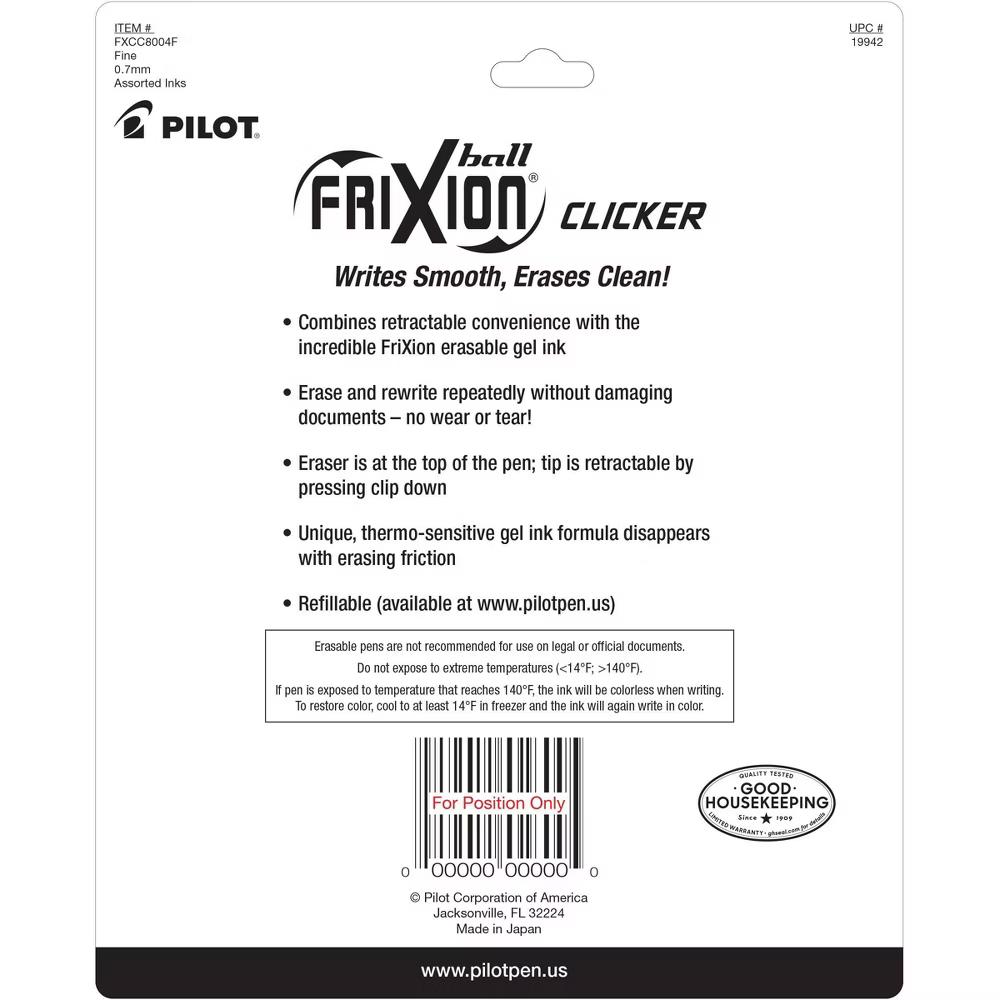 8pk FriXion Clicker Erasable Gel Pens Fine Point 0.7mm Black Ink - Image 2
