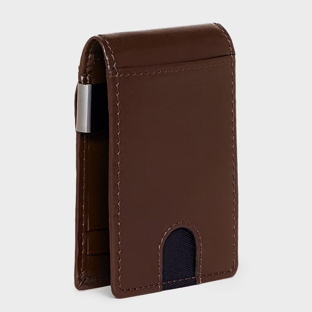 Men's RFID Bifold Wallet with Money Clip - Brown - Image 4
