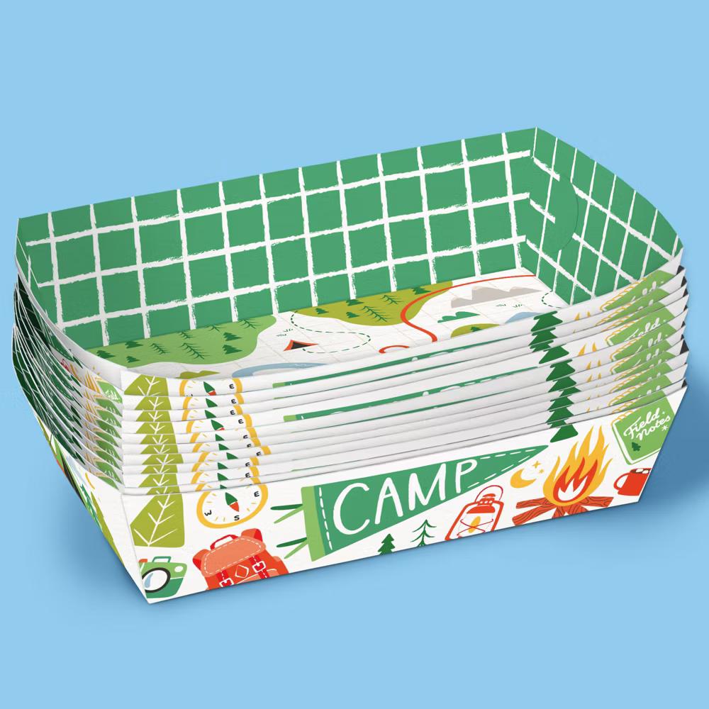 Camping Paper Food Trays, Disposable Food Boats for Happy Camper Kids Birthday Party, Double-Sided Meal Holders - 12 Ct - Image 2
