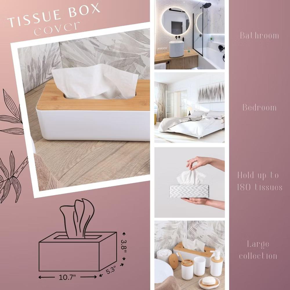 French Home Goods White Tissue Box Cover Padang with Bamboo Top - Elegant Design for Home and Office - Enhance Décor and Organization - Image 12
