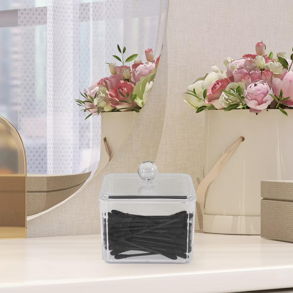 Square Single Layer Acrylic Cotton Swab Holder Bathroom Transparent 1 Pc - Image 6