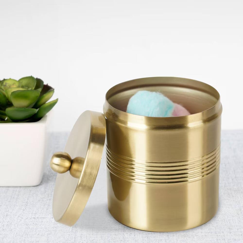 Jewel Decorative Stainless Steel Bathroom Vanity Countertop Storage Organizer Canister Jar: Metallic Gold - Image 4