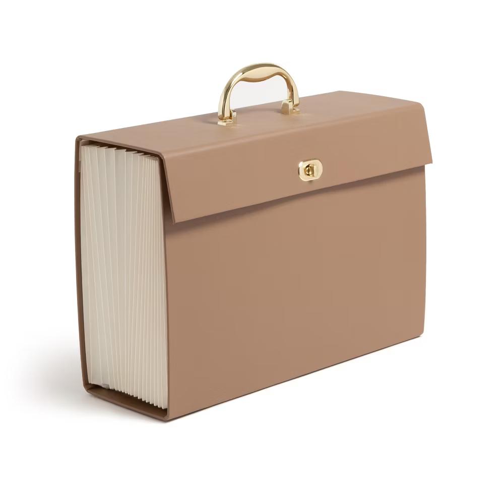 19 Pocket Recycled Pleather Expandable File Light Brown: File Organizer & Holder, Letter Size, Storage Bin - Image 4