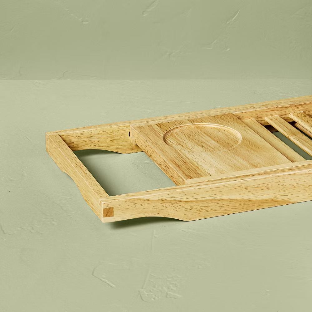 Expandable Wooden Bathtub Tray Natural - with Magnolia - Image 3
