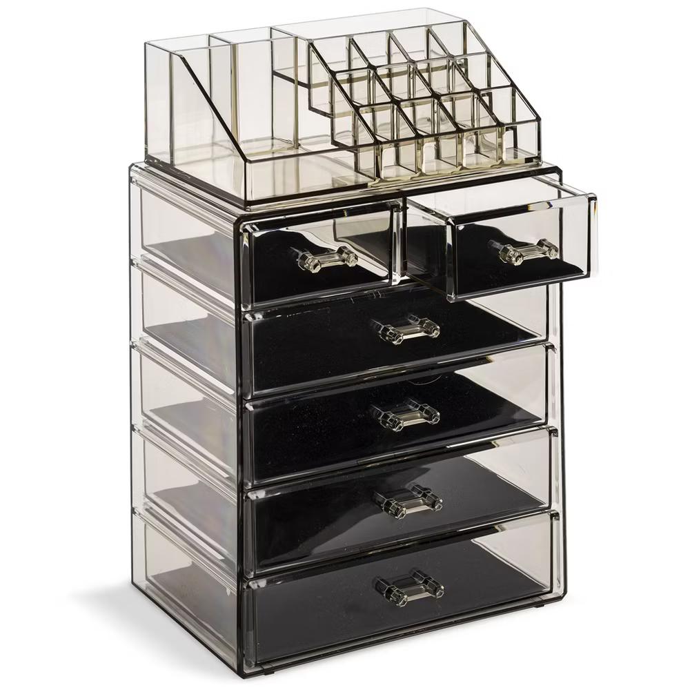 2 Piece Acrylic Makeup and Jewelry Storage Organizer Case (6 Drawers and Lipstick Tray) - Image 2