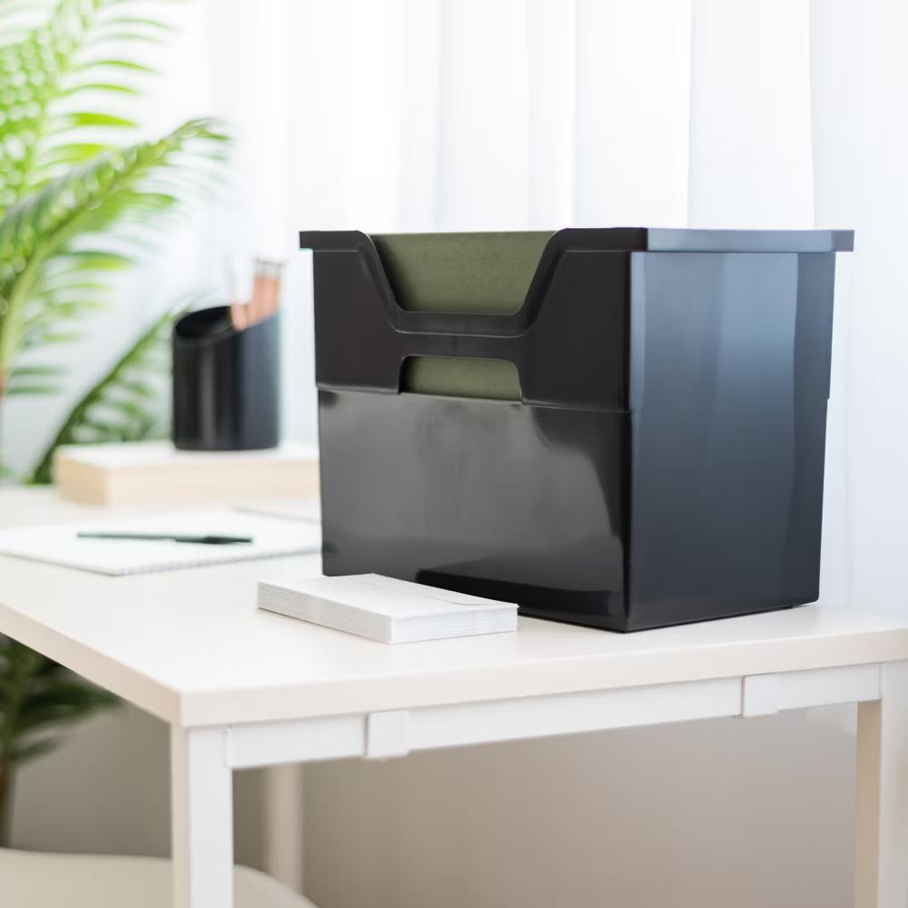 USA Portable Letter Size Desktop File Box with Open Lid, Side Handles, Hanging File Folders - Image 6