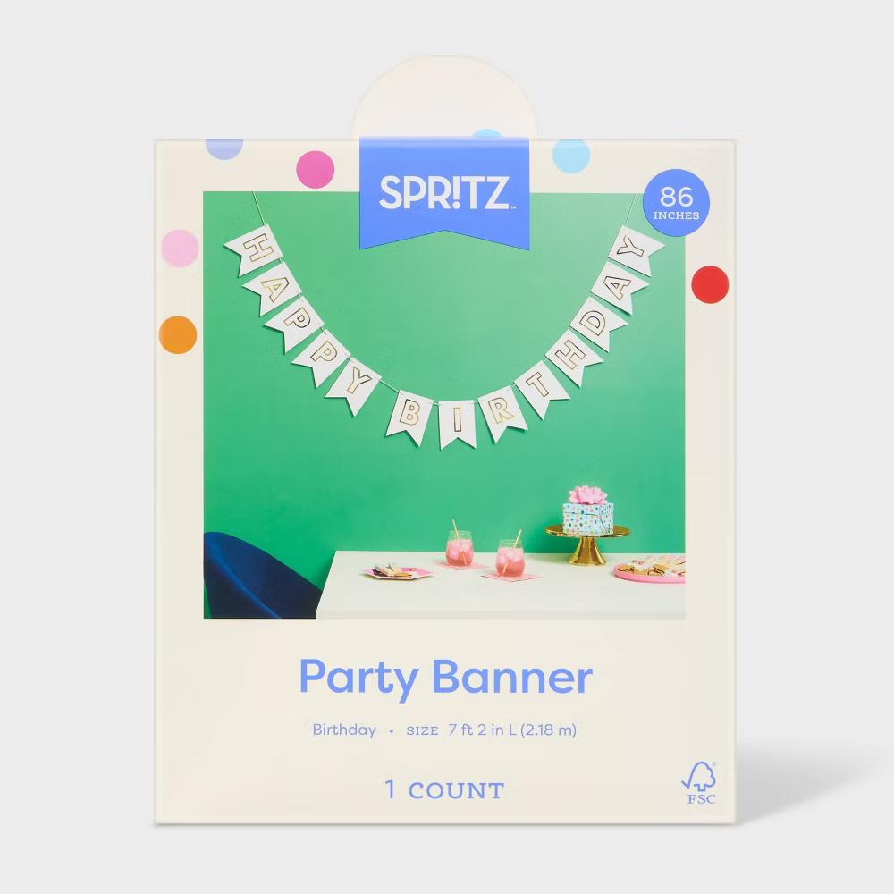 "Happy Birthday" Party Banner White/Gold - Image 3
