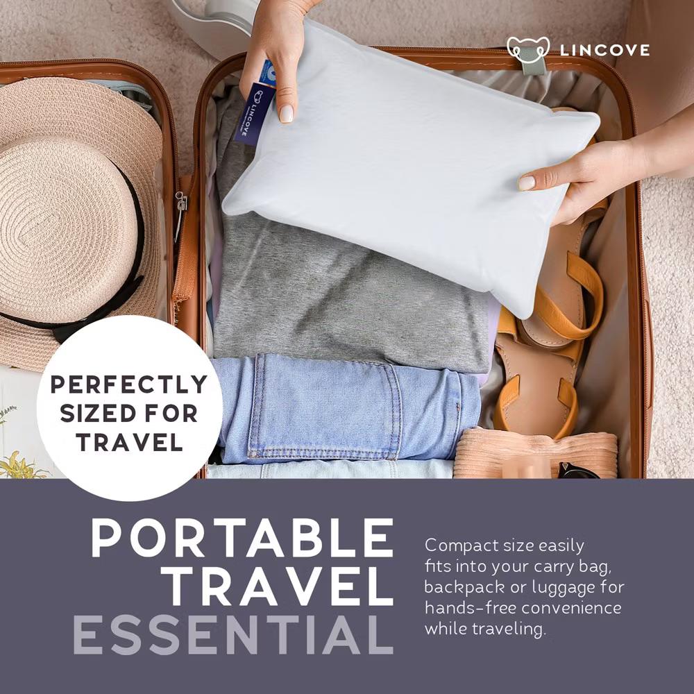 Lincove Classic Travel Pillow – Microgel Down Alternative, OEKO-TEX Certified, Includes Travel Bag, 5-Year Warranty – 2 Pack - Image 4