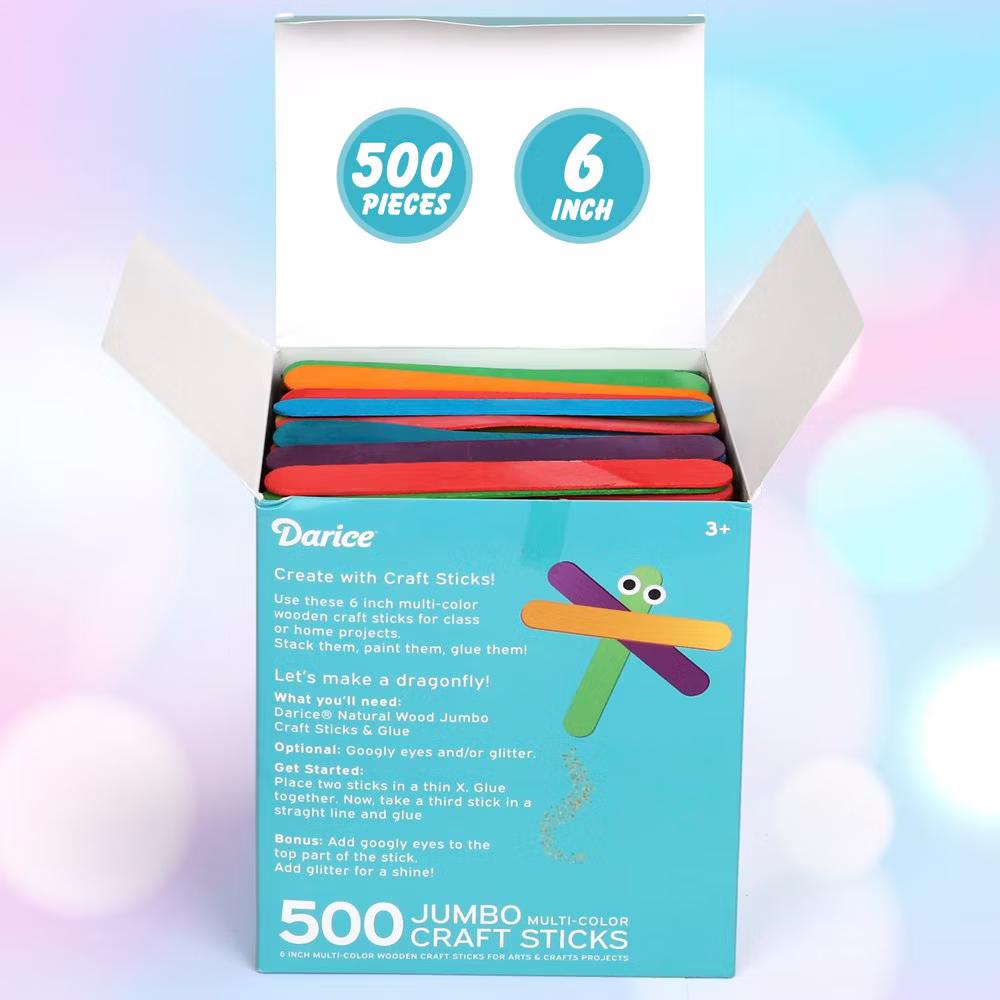 Darice 500 Colored Pcs Popsicle Sticks for Crafts, 6" Colorful Wooden Rainbow Craft Sticks - Classroom Supplies, STEM DIY Art, Ages 3 - Image 2