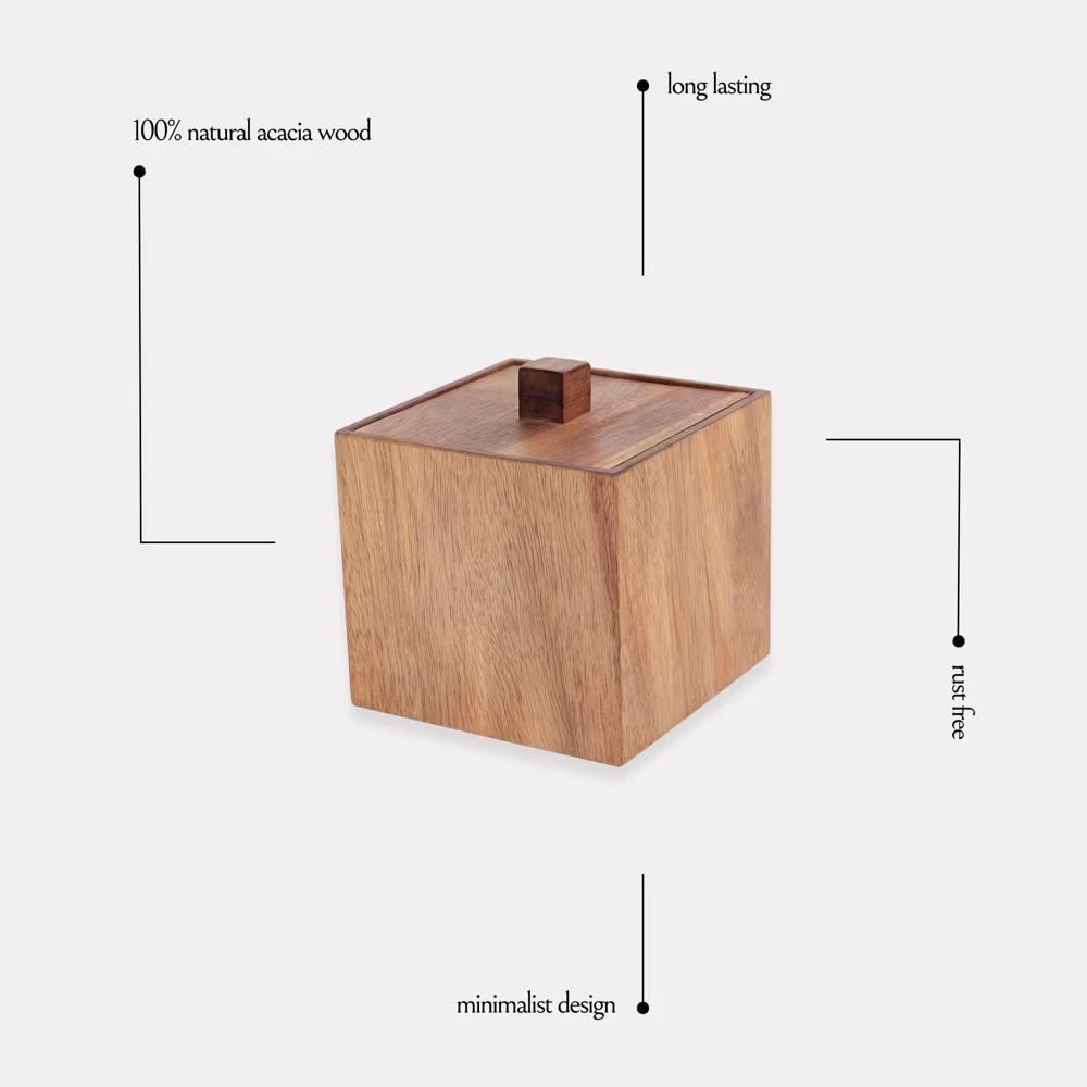 Square Acacia Wood Storage Box with Lid - Image 4