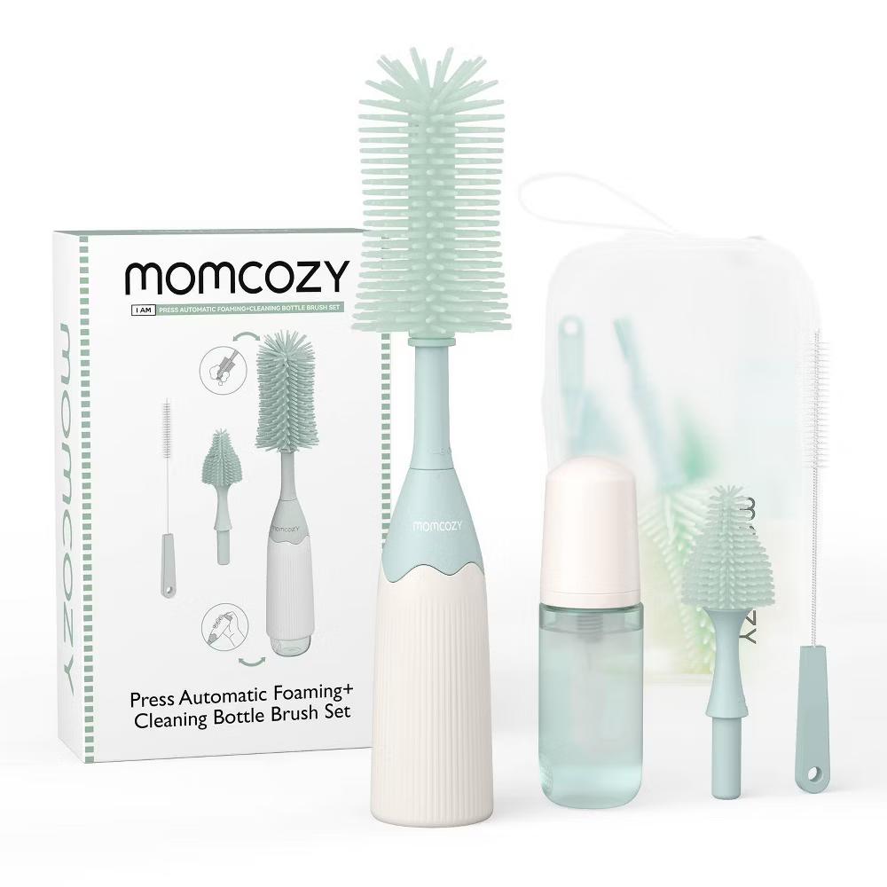 Momcozy Innovative Push-Press Design Bottle Brush Kit - 7ct: Plastic Scrub Cleaning Set for Household Use