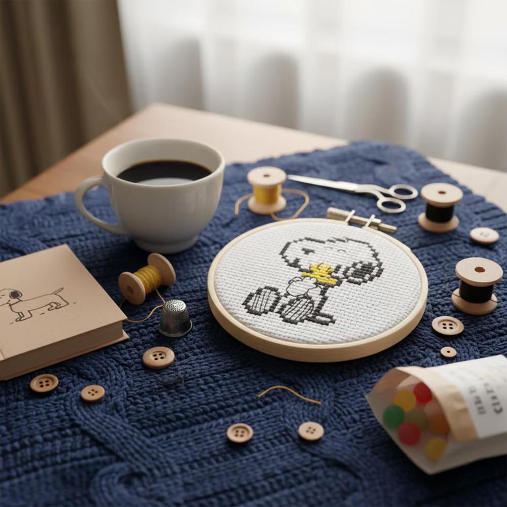 NMR Distribution Peanuts Snoopy and Woodstock Hug Cross Stitch Embroidery Kit