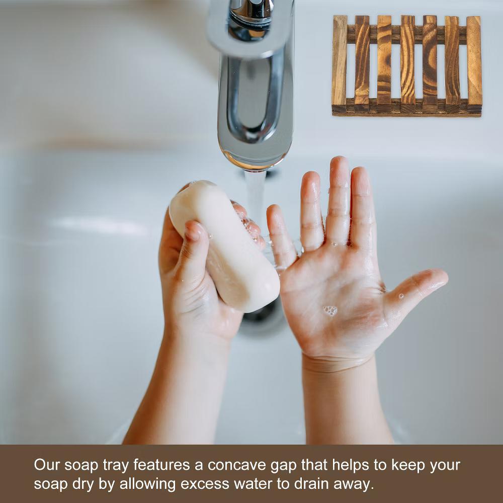 Wooden Natural Self Draining Bathroom Kitchen Sink Soap Dish - Image 7