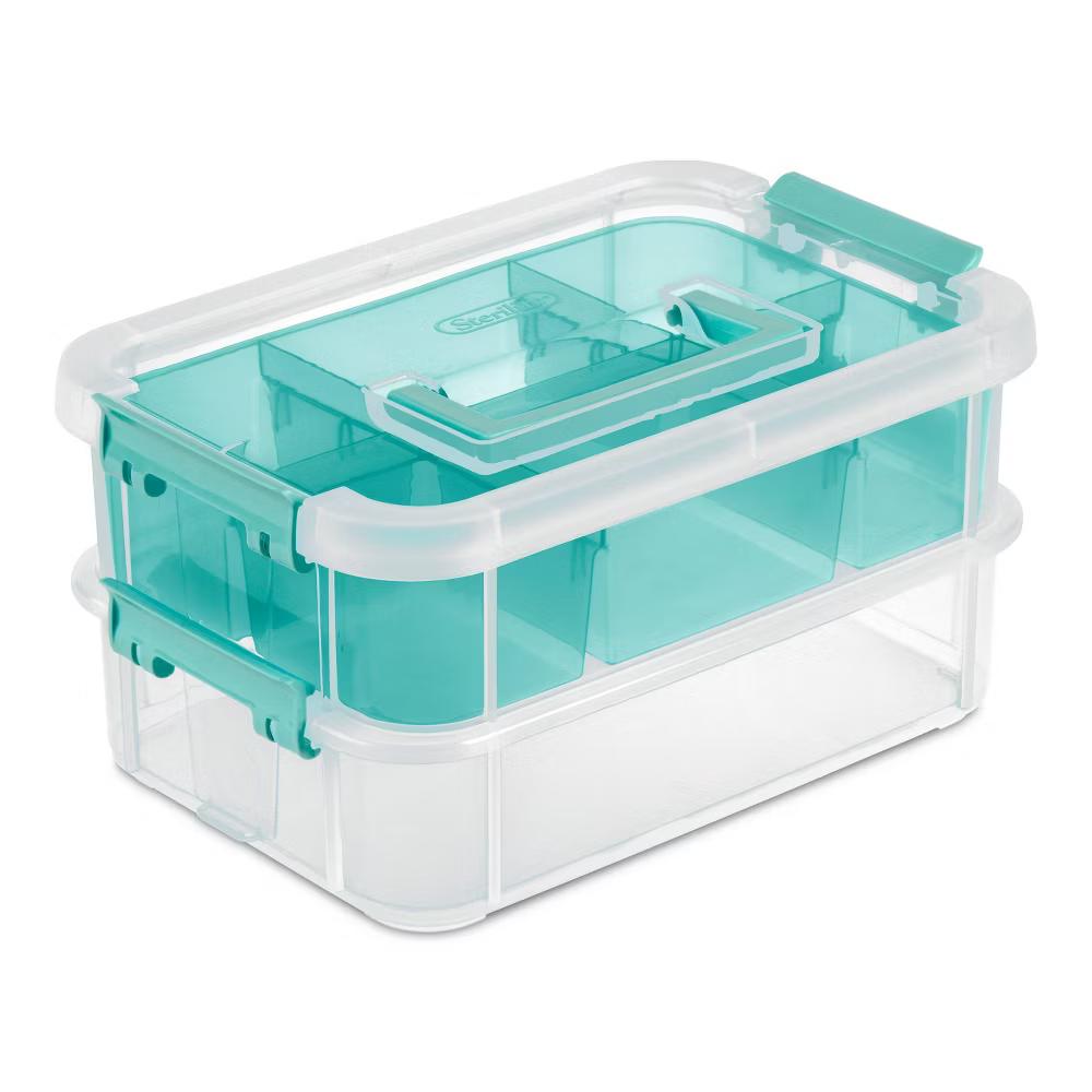 Sterilite Stack & Carry 2 Tray Handle Box Organizer: Plastic, Stackable, Portable, Universal Storage, Clear, 10.625" 7.25" - Image 5