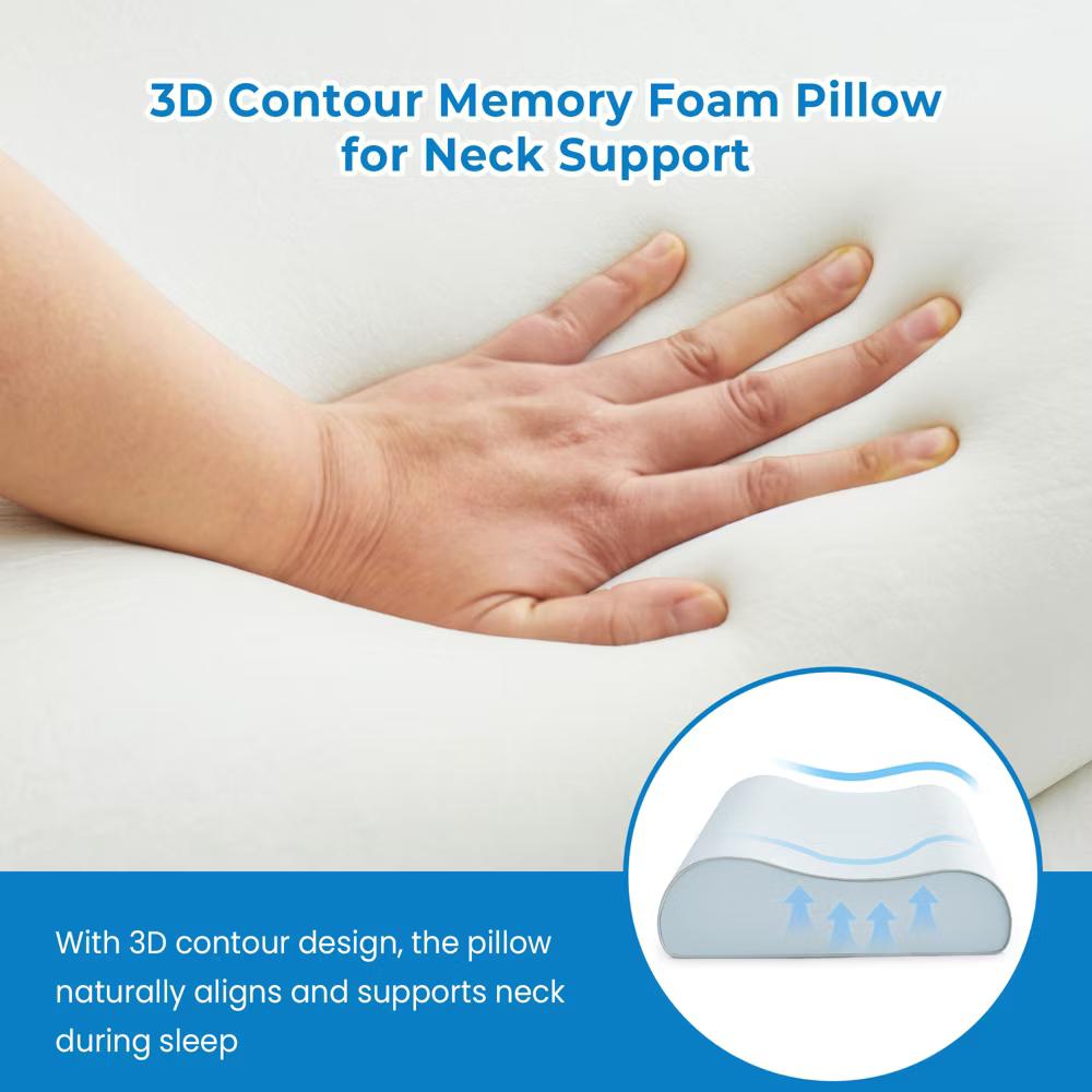 Peace Nest Single Pack Cooling Ergonomic Contour Memory Foam Pillow with Breathable Removable Cover - Image 3