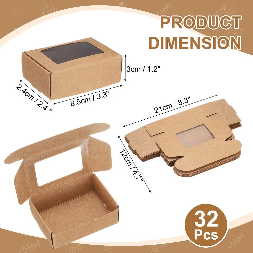Paper Party Favor Treats Candy Cookie Packaging with Clear Window Kraft Soap Boxes 32 Pcs - Image 12