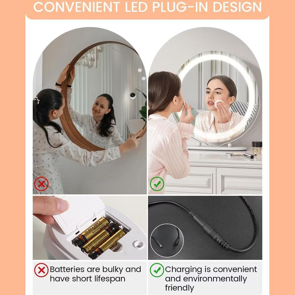 LED Vanity Mirror – Touch Control 3 Light Modes, Dimmable & 360° Rotation Makeup Mirror for Bathroom/Bedroom (1-Piece) - Image 20