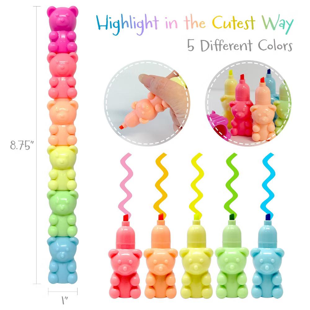 Mini Stackable Highlighters, Cute Multi-color Markers, Teddy Bears - Image 4