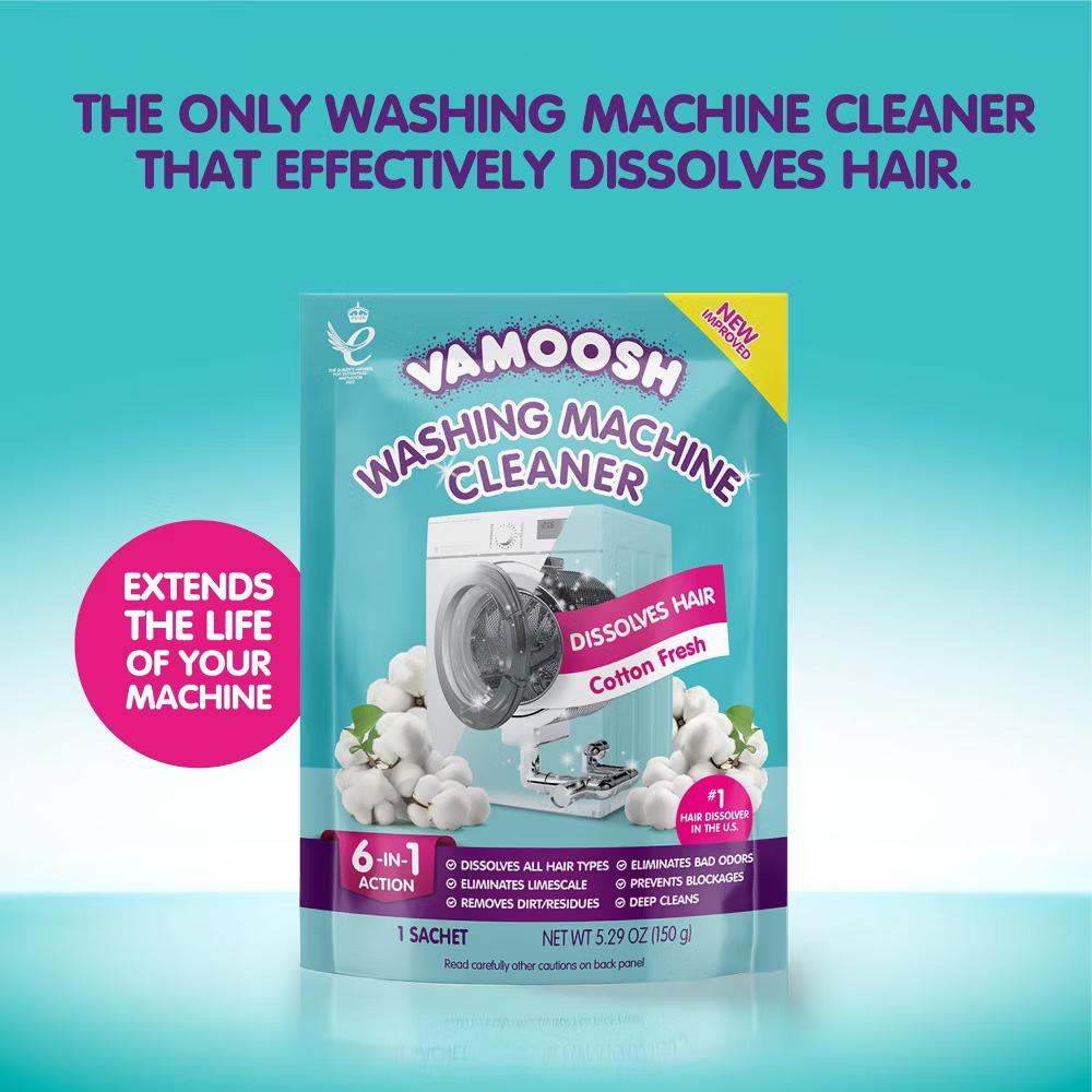 Vamoosh Washing Machine Cleaner with Hair Dissolver Detergent Boosters Cotton Fresh - 5.29oz: Paraben-Free, Powder Form, Pouch - Image 3