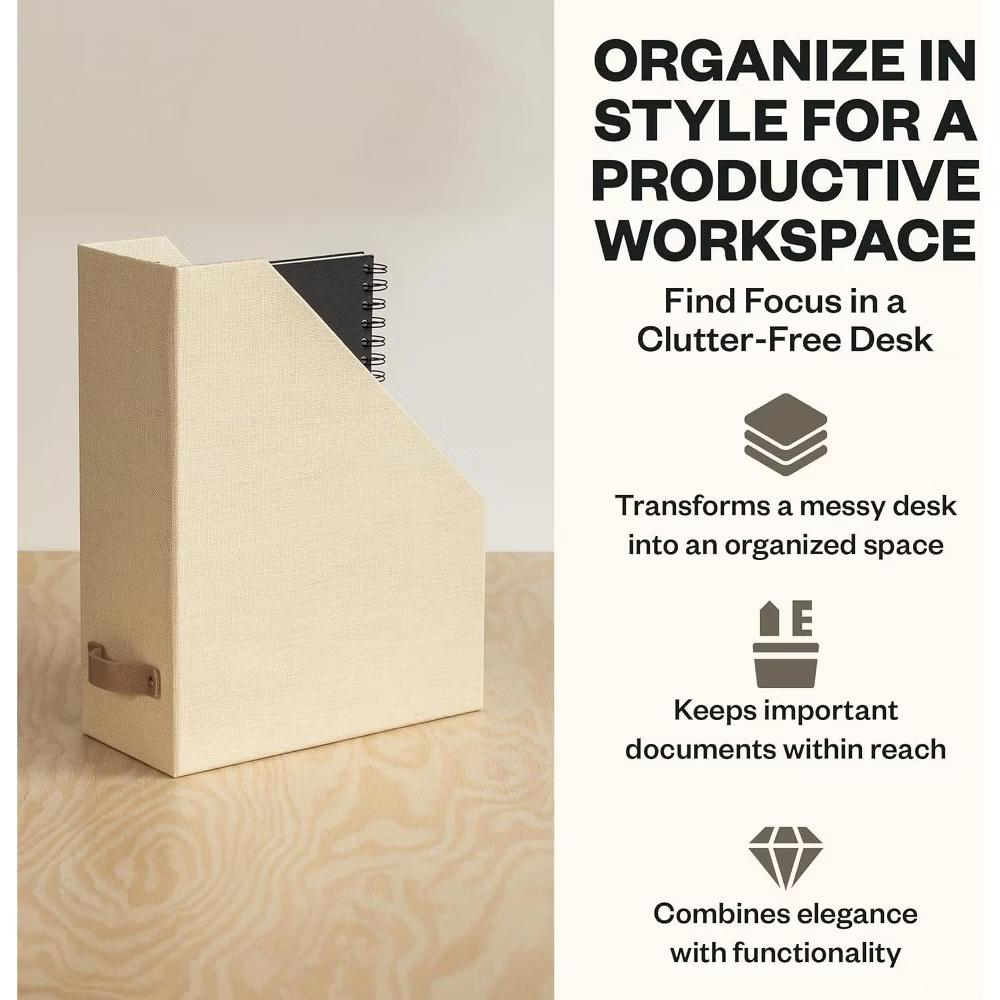 Bigso Estelle Magazine File Holder with Leather Handle – Desk Organizer for Papers and Catalogs, 12.6" 4.5" 9.8" - Image 13