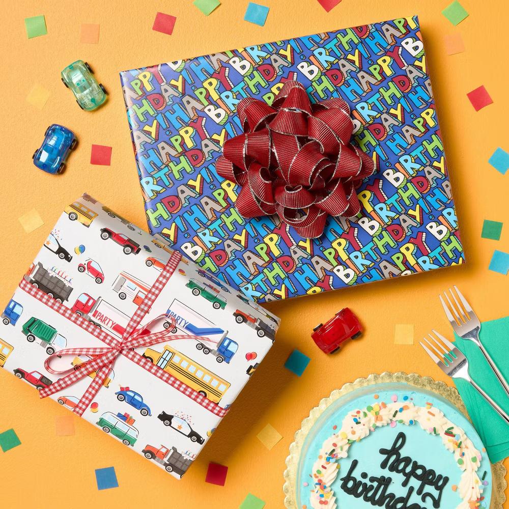 20sq ft 'Happy Birthday' Gift Wrapping Paper - Multicolor Typography, Boys, Birthday, Spring Theme