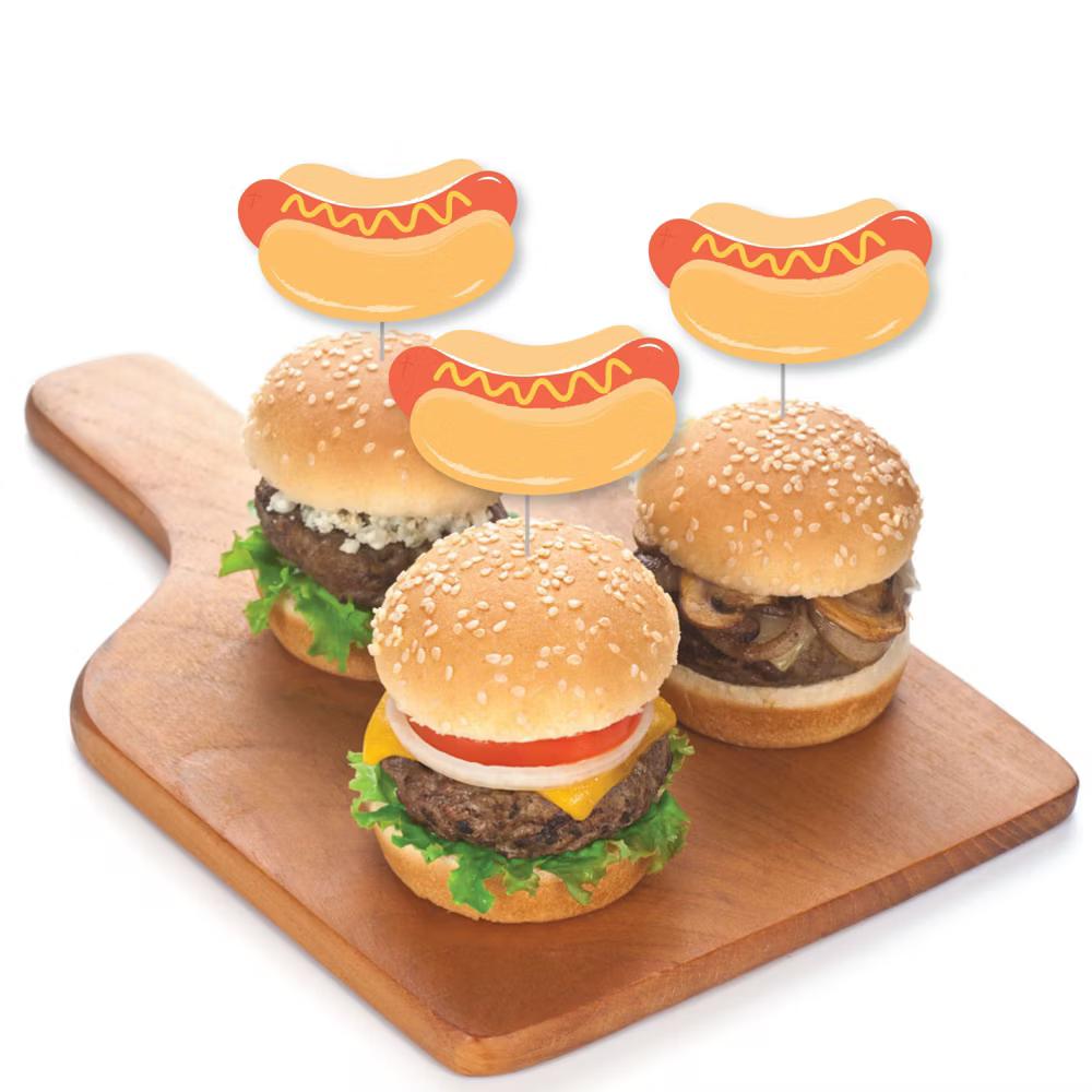 Hot Dog Dessert Cupcake Toppers, Summer Birthday BBQ Picnic Party Decor, Hot Dog Treat Picks - Set of 24 - Image 5