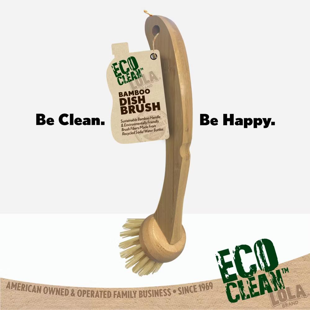 Eco Clean Bamboo Dish Brush, 6 Pack, Multi Purpose, Sustainable Ergonomic Renewable Bamboo Handle, Fibers are Recycled Soda/Water Bottles - Image 2