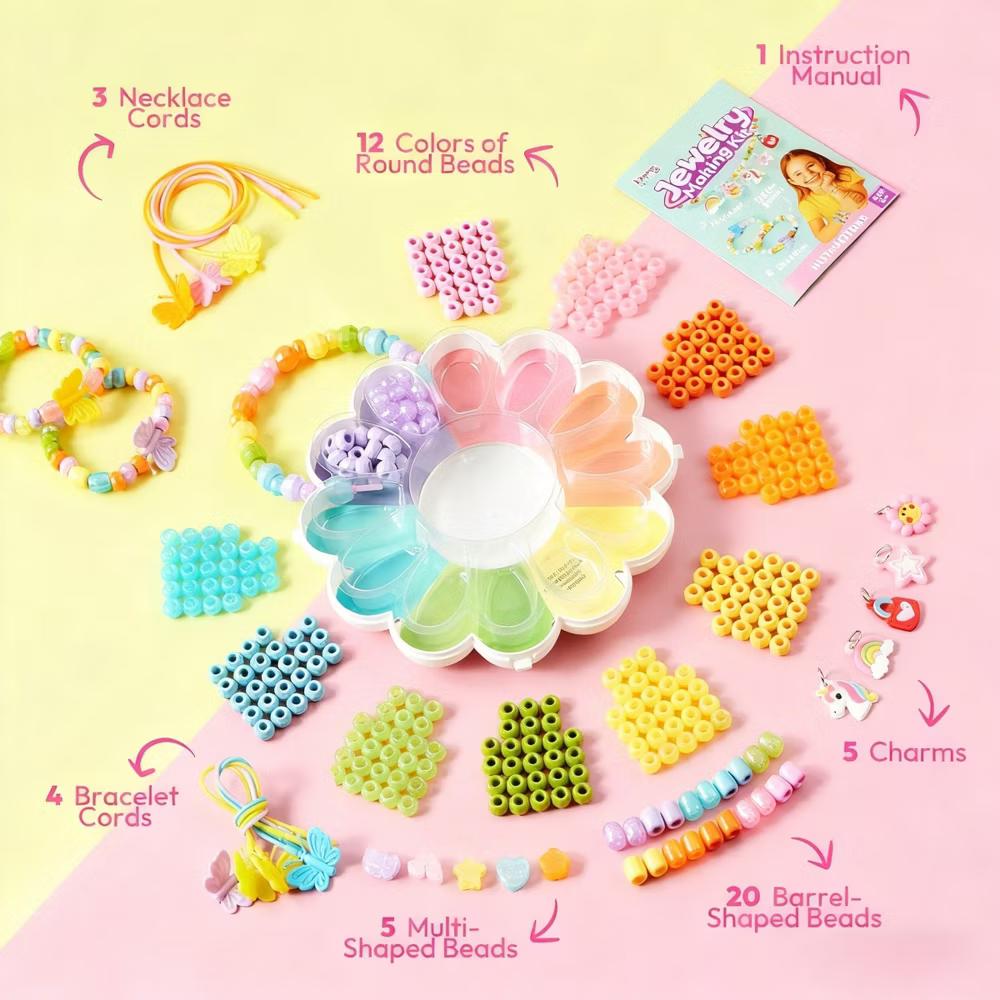 Klever Kits Jewelry Making Kit for Kids, 350+ Colorful Beads and Flower Case, DIY Bracelet Arts & Crafts, Birthday Christmas Gift for Girls Ages 3 - Image 4