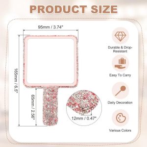 Square Shape Bling ABS Makeup Travel Wedding Rhinestone Hand Mirror