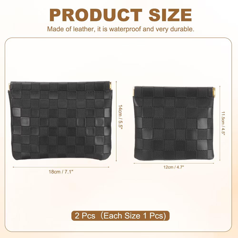 Leather Waterproof Travel Organizing Mini Snap Closure Makeup Pouchs 2 Pcs