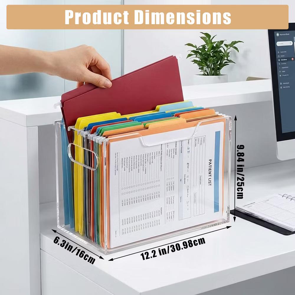 File Organizer Box for Letter Size Hanging Folders, Acrylic Desk File Holder with Portable Handle, Clear Modern Document Storage Rack for Office - Image 6
