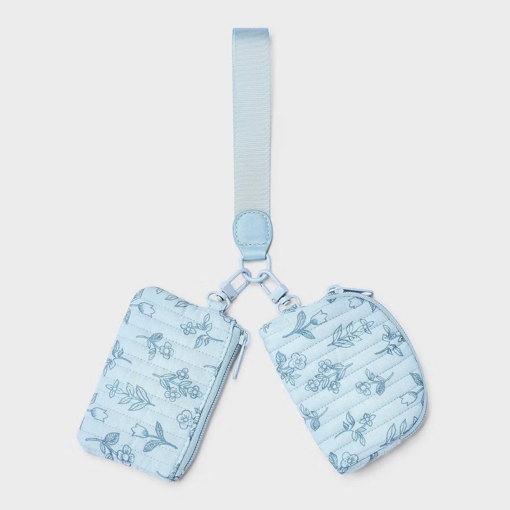 Girls' Floral Wristlet Pouch 2pc Set - Blue