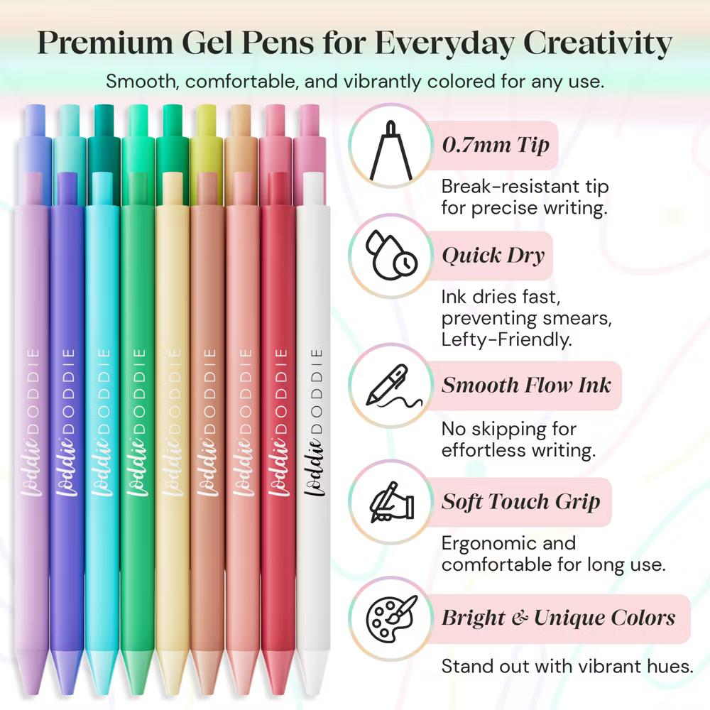 18ct Satin Barrel Retractable Gel Pens - Pastel Colors - Image 2