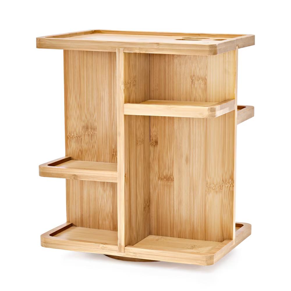 360° Bamboo Rotating Makeup Organizer - Multi-Function Storage Carousel stores Cosmetics, Skin Care, and more - Image 13