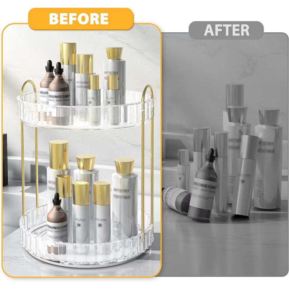 AEELLEEA 360° Rotating Makeup Organizer, 2 Tier Lazy Susan Cosmetic Storage for Vanity, Bathroom Countertop, Skincare & Perfume Holder - Image 6
