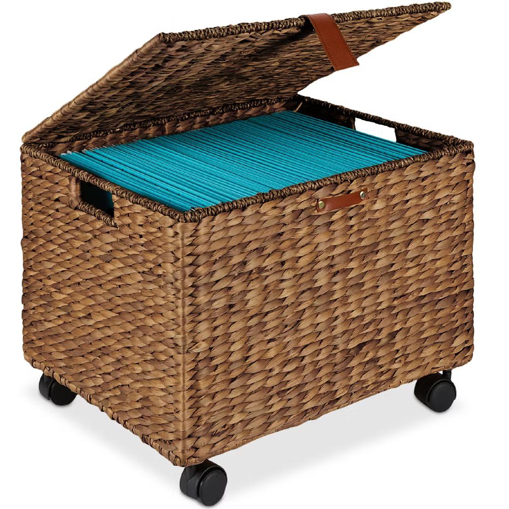 Best Choice Products Hyacinth Rolling Filing Cabinet Mobile Organizer Storage Basket w/ Lid, Locking Wheels - Natural - Image 12