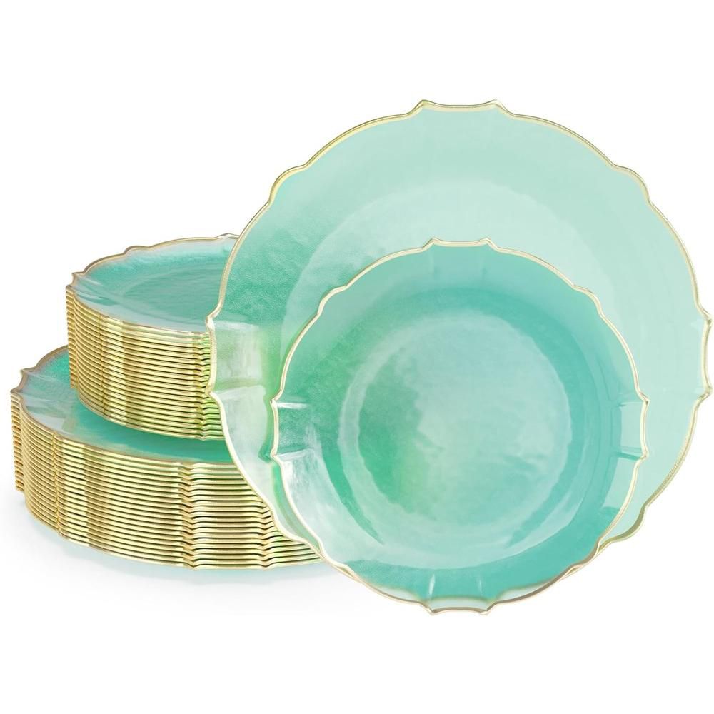 Trendables 40 Pieces Plastic Disposable Wedding Plates Set - 20 7.5" & 20 10" Thin & DelicateTinted Petals Plates with Rim - Image 15