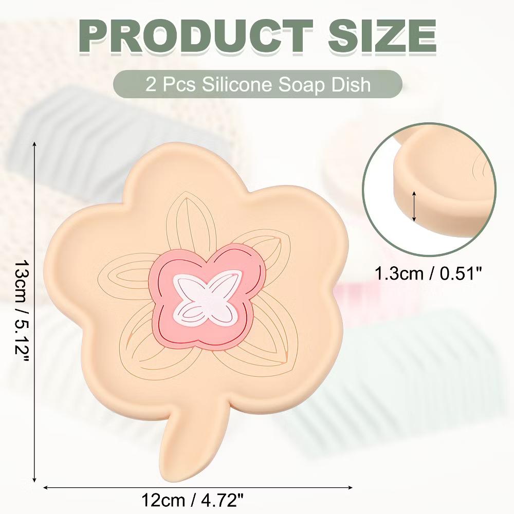 Silicone Soap Dish with Drain Spout, Portable Self Draining Flower Shape Soap Saver Holder - Image 16