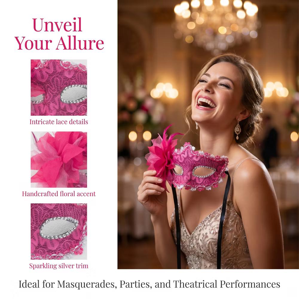 Venetian Masquerade Side Flower Rose Eye Mask for Halloween Costume Party Decor - Image 49