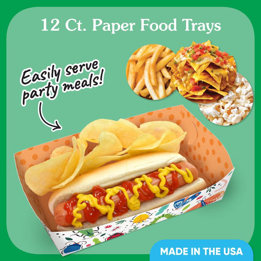 Bug Party Paper Food Trays, Disposable Food Boats, Colorful Insect Bugs Birthday Supplies Double-Sided Paper Meal Holders - 12 Ct - Image 3