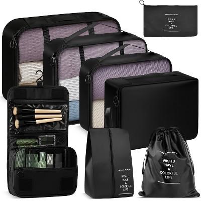 8pc Packing Cubes For Travel, Hanging Toiletries Travel Bags Makeup, Suitcase Luggage Organizer Bags, Travel Cubes Set, Black - Image 4