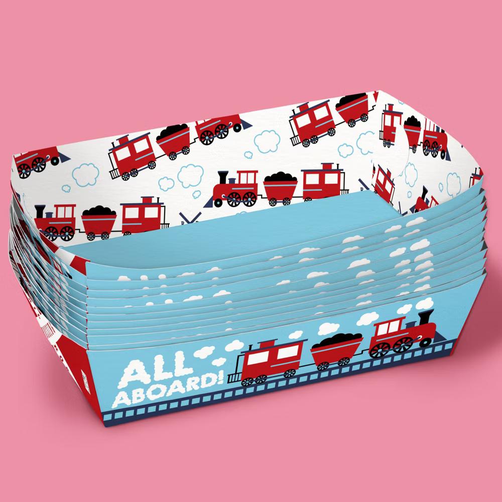 Train Party Paper Food Trays, Disposable Food Boats for Railroad Crossing Birthday, Double-Sided Paper Meal Holders - 12 Ct - Image 5
