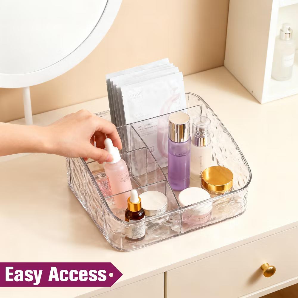 Mber Makeup Brush Holder Organizer, Makeup Brushes Holder for Vanity Skincare Cosmetic Organizer, Acrylic Desk Organizer for Makeup with 5 Compartment - Image 4