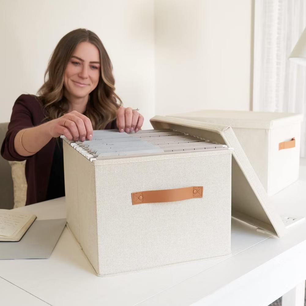 ZICOTO File Organizer Box Set of 2 – Collapsible Linen Filing Boxes with Handles & Lid - Image 5
