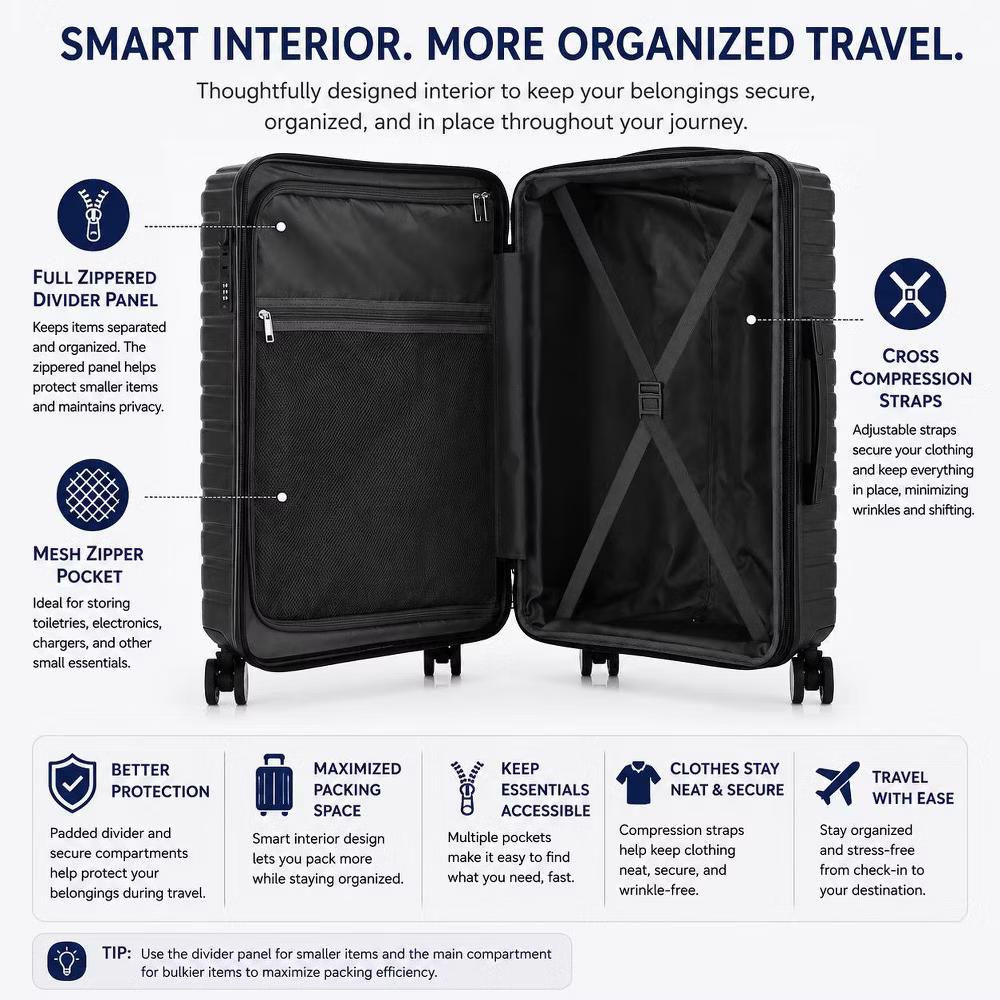 3-Piece Hardshell Expandable Luggage Set with 8 Spinner Wheels and Built-In Lock - 20", 24", 28" - Image 8