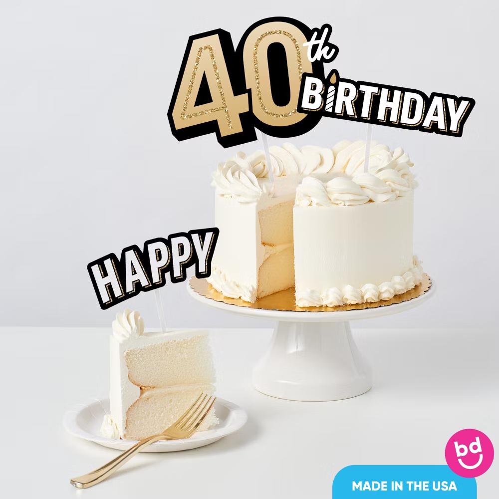 40th Birthday Cake Topper Set, Black and Gold Happy 40th Birthday Party Decorations for Adult Milestone Celebrations - Image 2