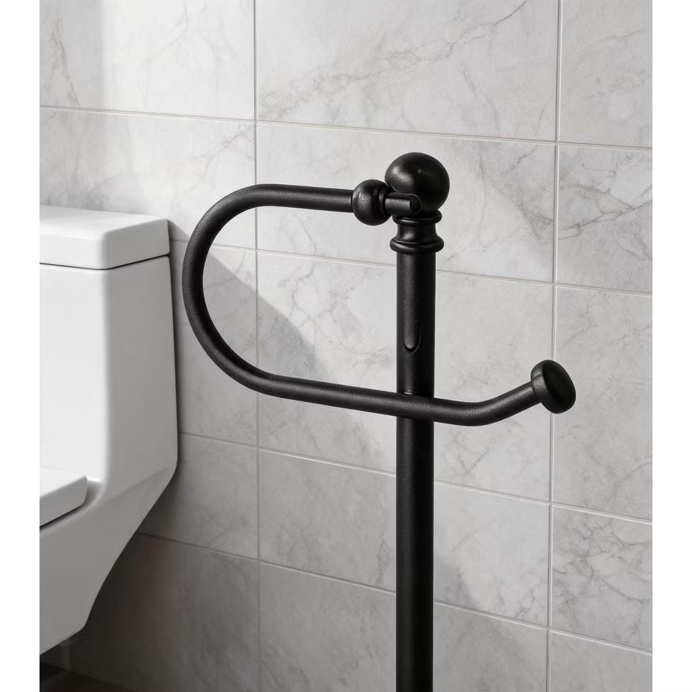 Freestanding Toilet Paper Holder, Matte Black Chrome, Installation Free Tissue Stand for Bathroom, Non Slip TP Holder for Standard Rolls - Image 2