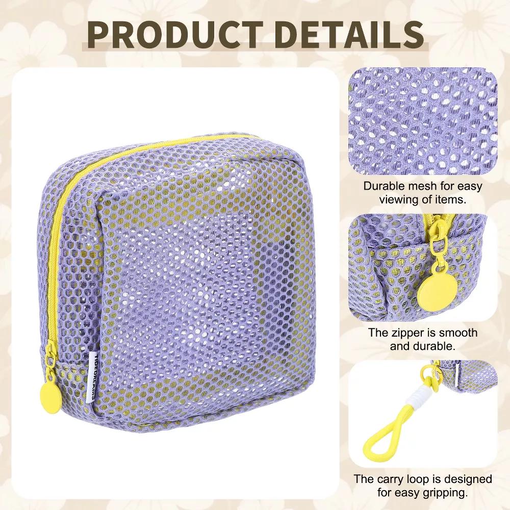 Mesh Travel Toiletry Organizing Zipper Mini Makeup Bag with Strap 4.7" - Image 29